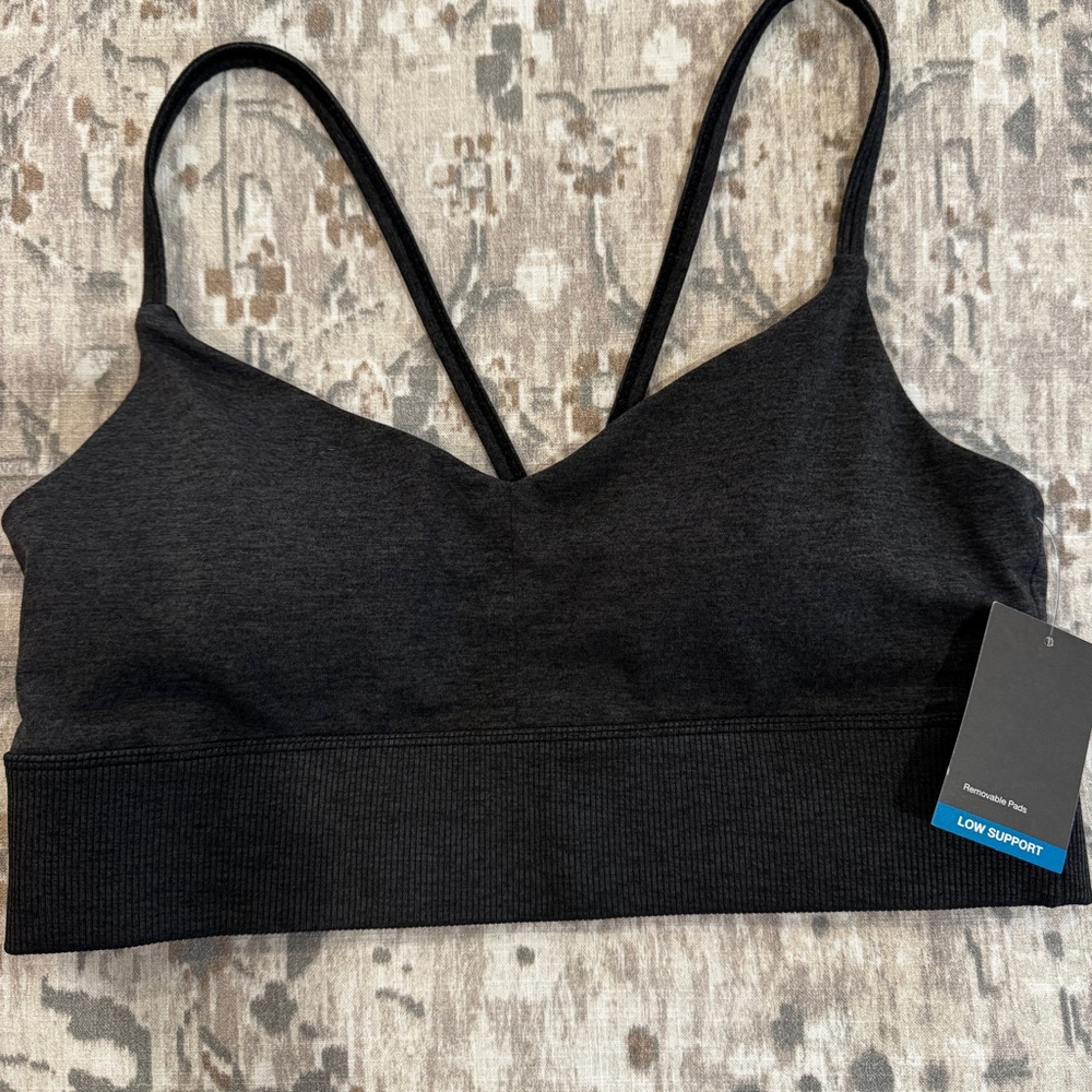 GAPFit Brushed Tech Jersey Low-Support Seamless Bra Charcoal M NWT